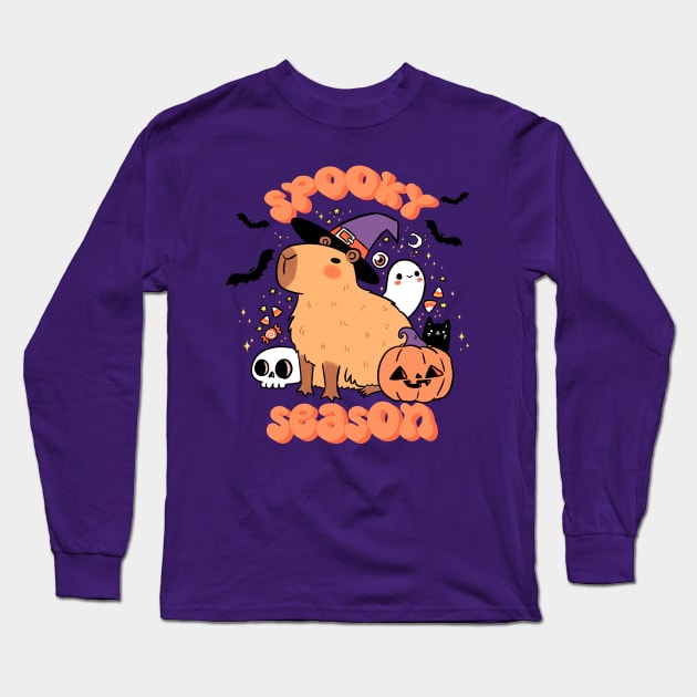 Spooky season  a cute capybara ready for halloween Long Sleeve T-Shirt by Yarafantasyart